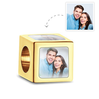 Benutzerdefinierter vierseitiger Foto-Charm, quadratischer Kupfer-Charm, kreatives Geschenk für Frauen