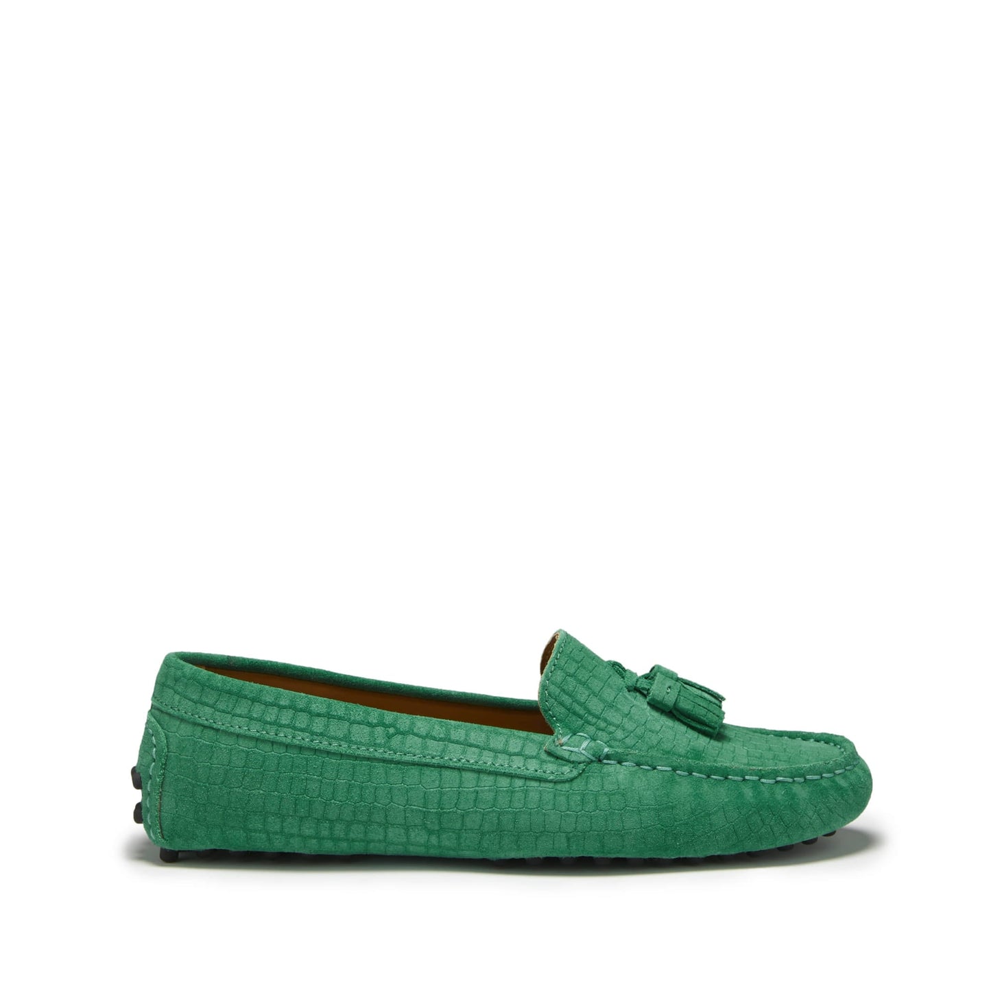 Women’s Tasselled Driving Loafers – Emerald Embossed Suede
