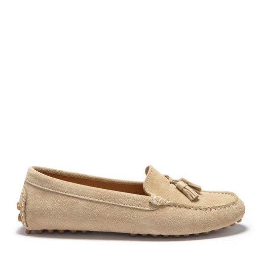 Women’s Tasselled Driving Loafers – Taupe Suede