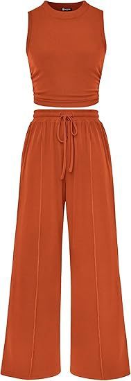 Women’s Two-Piece Set – Elastic Waist Trousers & Loose-Fit Sleeveless Top