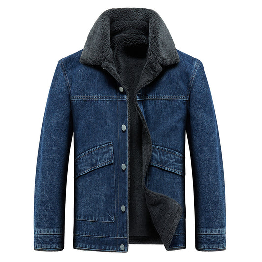 Men’s Fleece-Lined Padded Denim Jacket – Thickened Cotton-Padded Coat