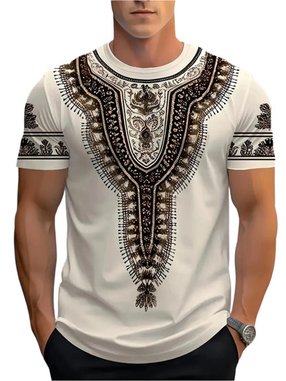 Men's Stylish Digital Print T-Shirt Short Sleeve Crew Neck with Intricate Floral Print Patterns