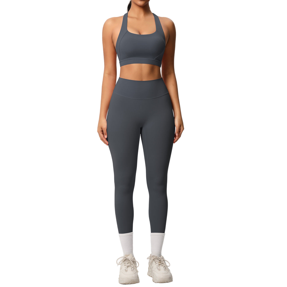 Cloud Sensation Yoga Set – Brushed Solid Color Sports Bra & High-Waist Leggings