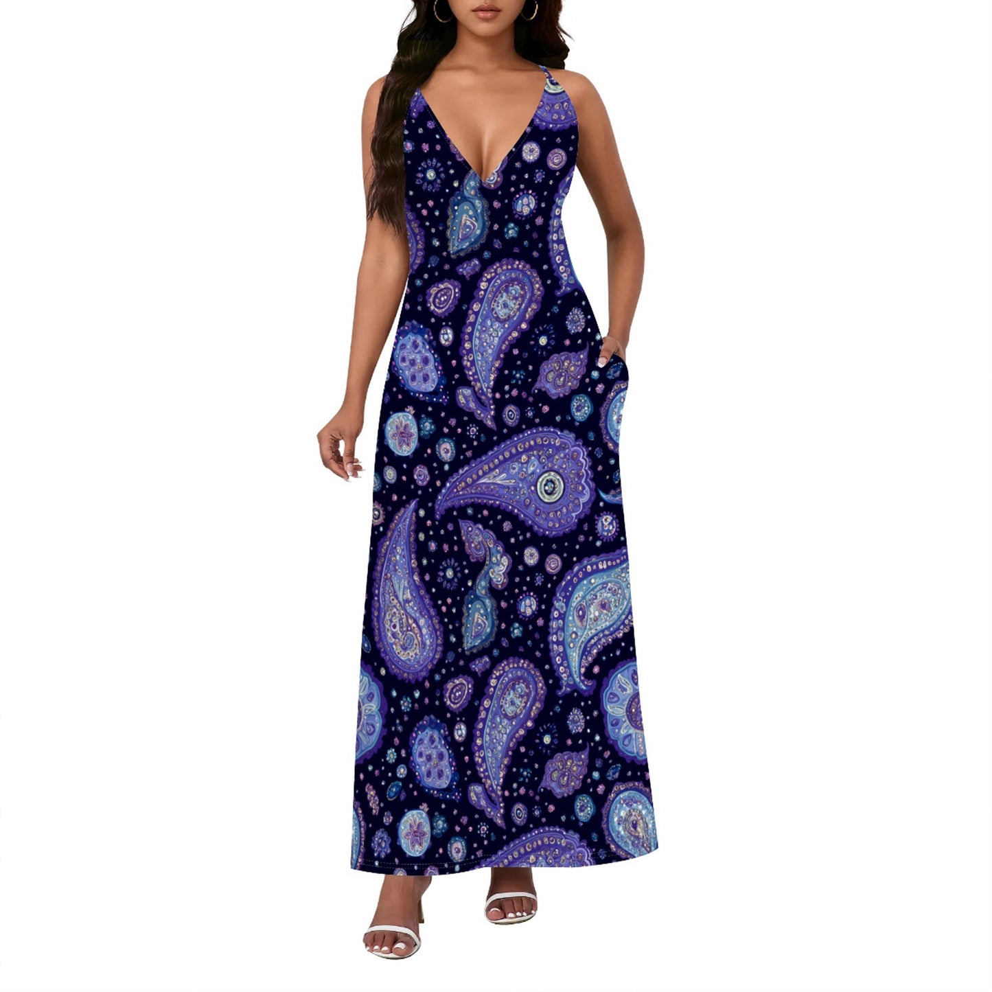 Ethnic Style Paisley Print Backless Slip Dress