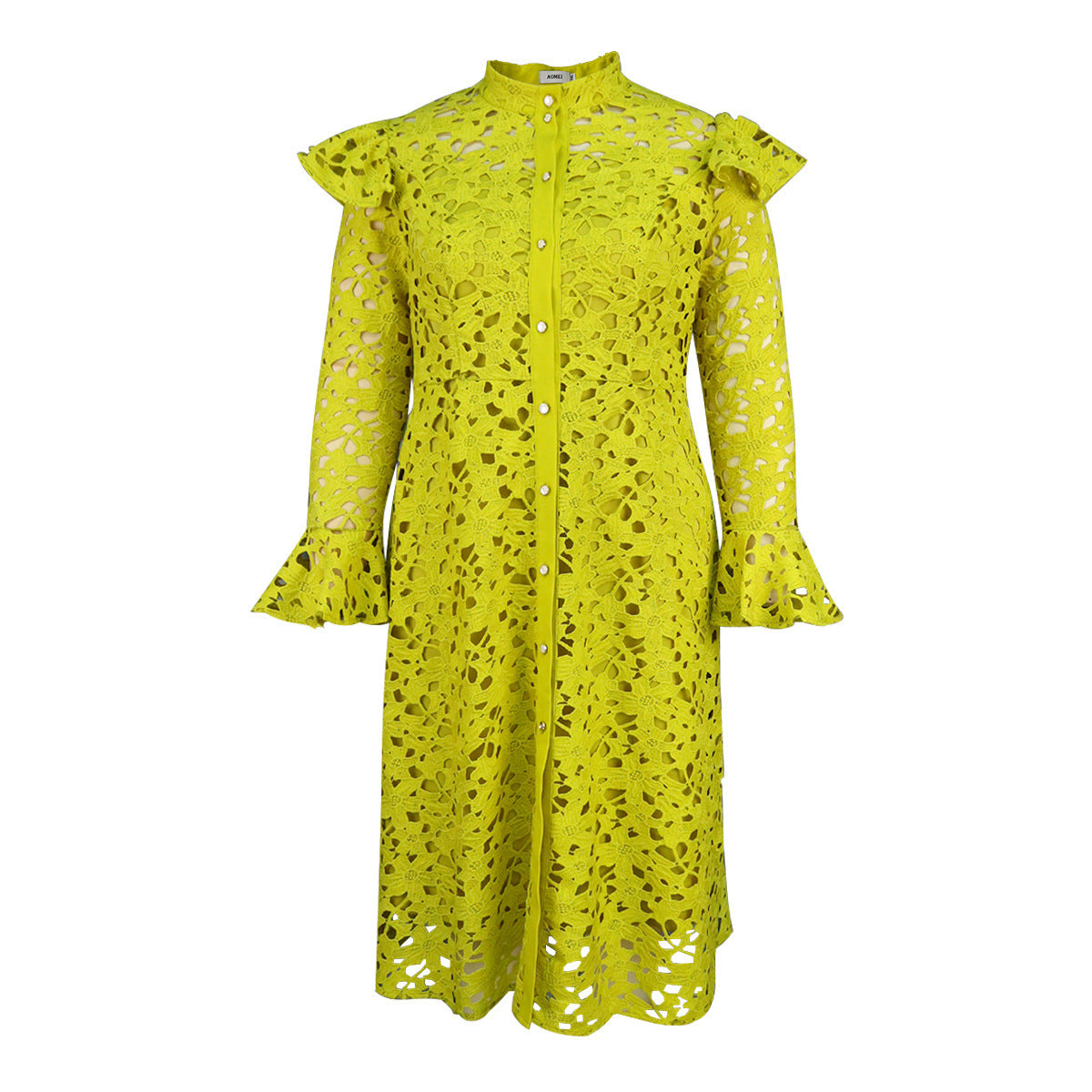 Chic Lace Coat Dress with Half-Turtleneck & Cardigan-Style Layering