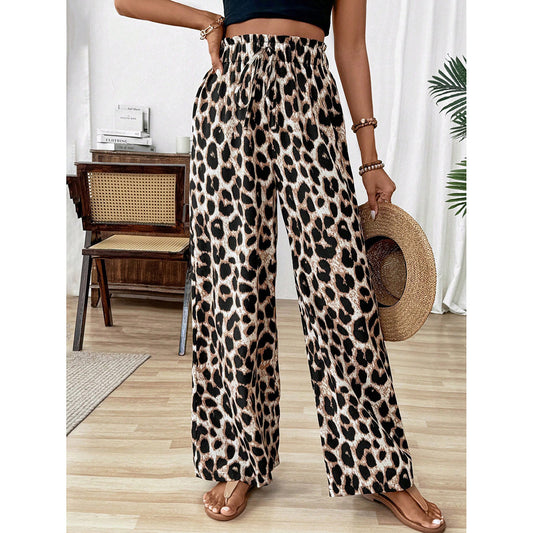 Women's Straight-leg Wide-leg Pants Leopard Print Casual Pants