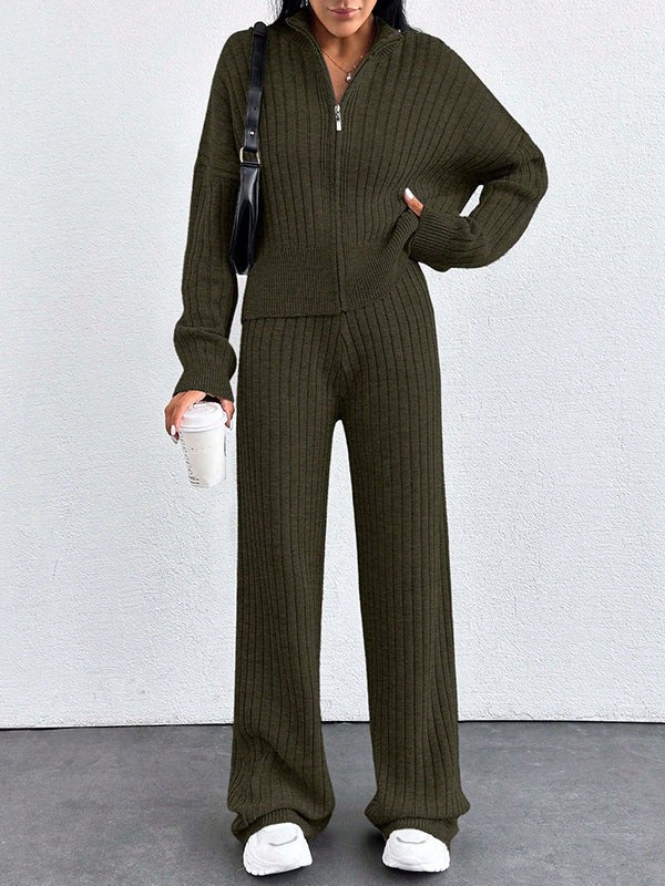 Women’s Casual Two-Piece Set – Loose Zip-Up Top & Matching Trousers