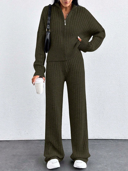 Women’s Casual Two-Piece Set – Loose Zip-Up Top & Matching Trousers