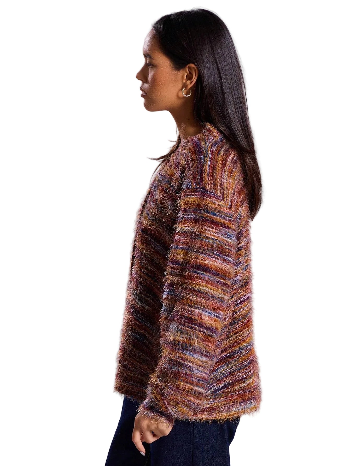 Striped V-Neck Knit Cardigan – Long Sleeve Cropped Sweater