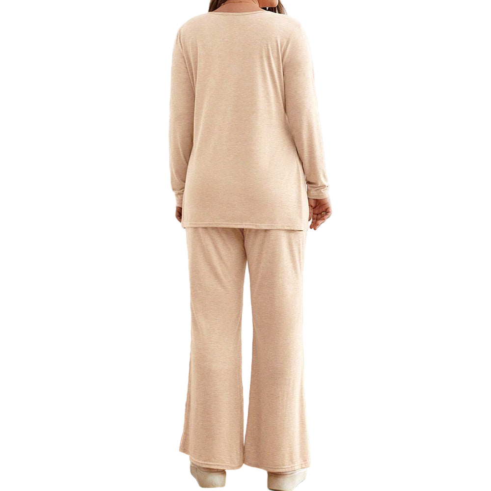 Women’s Split Long Sleeve Top & Wide Leg Trousers Set – Elegant Two-Piece Outfit