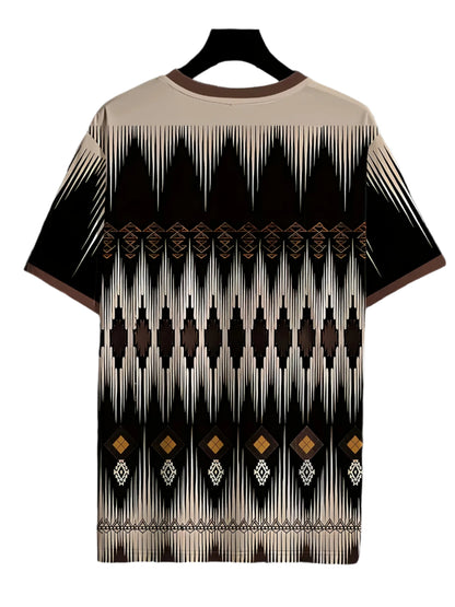 Men's Casual Crew Neck T-Shirt with Vibrant Geometric Print