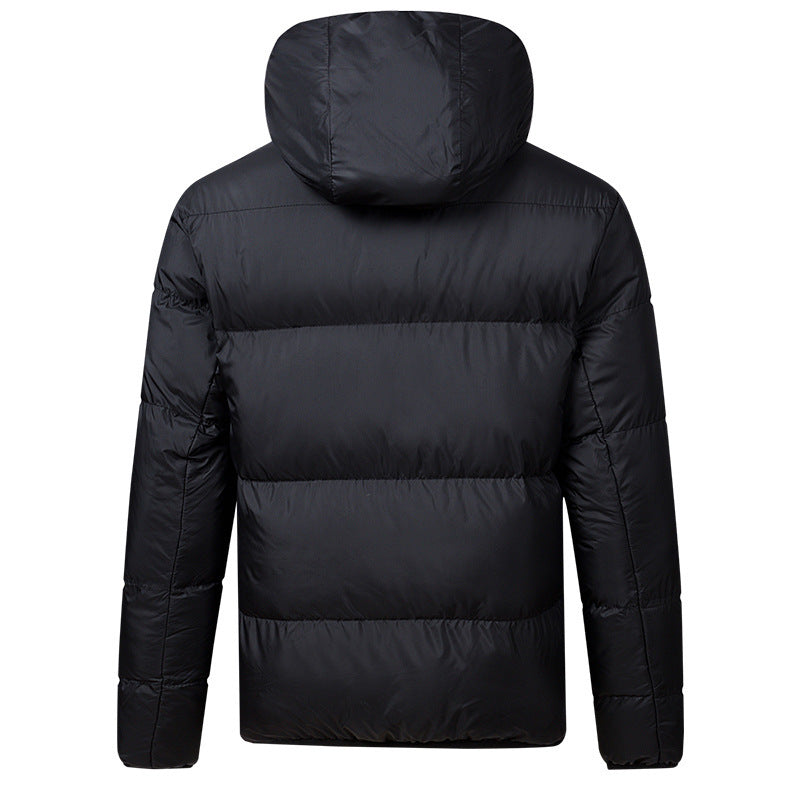 Men’s Pure-Color Thickened Down-Cotton Hooded Jacket