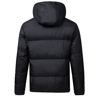 Men’s Pure-Color Thickened Down-Cotton Hooded Jacket