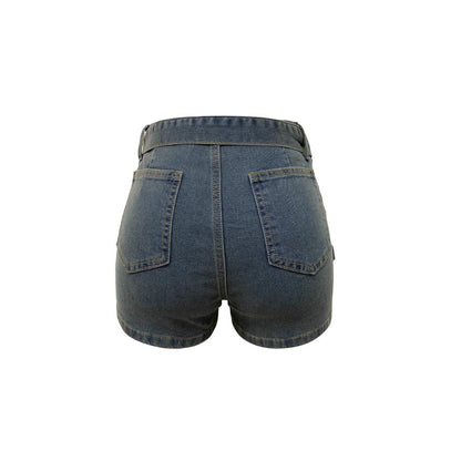 Retro Asymmetrical-Hem Washed Denim Shorts