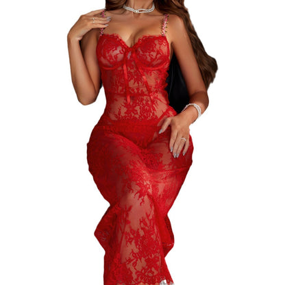 Red V-Neck Backless Sexy Lingerie Pajama – Tempting Nightwear