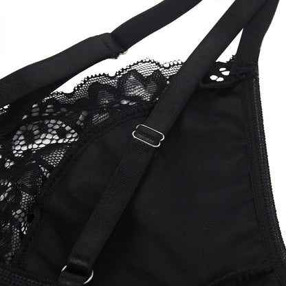 Plus Size Lace & Leather Transparent Slip Nightdress – European & American Tempting Lingerie