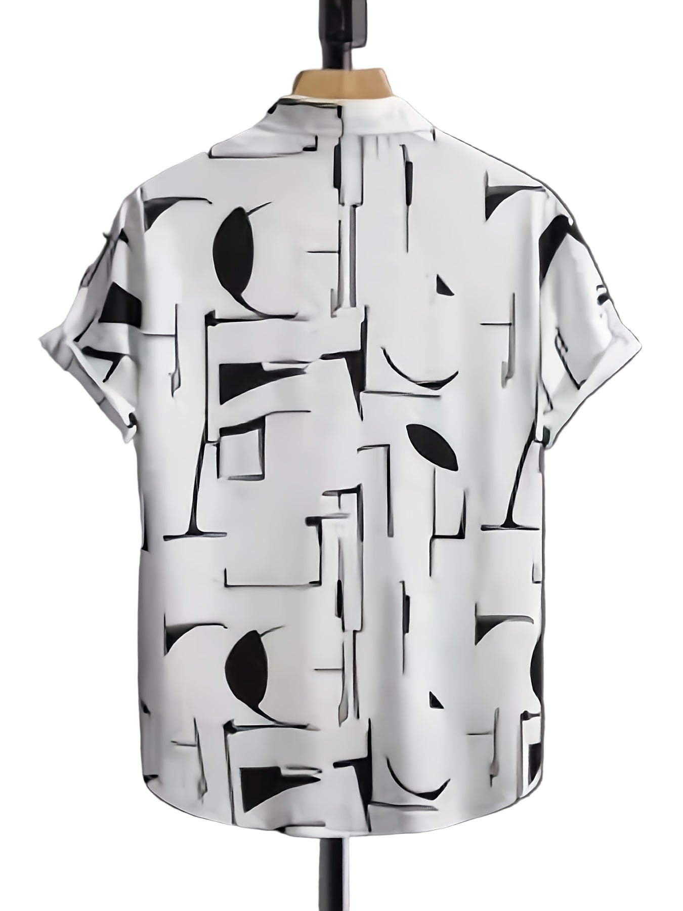 New Men's Casual Abstract Geometric Print, Button-Up Collar, Machine Washable Summer Shirt