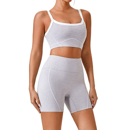Women’s Contrast Color Yoga Set – Spaghetti Strap Sports Bra & High-Waist Fitness Outfit