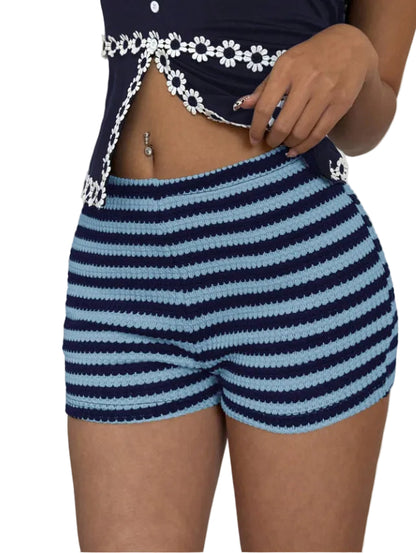Fashionable Striped Sassy Low-Waist High-Stretch Womens Shorts