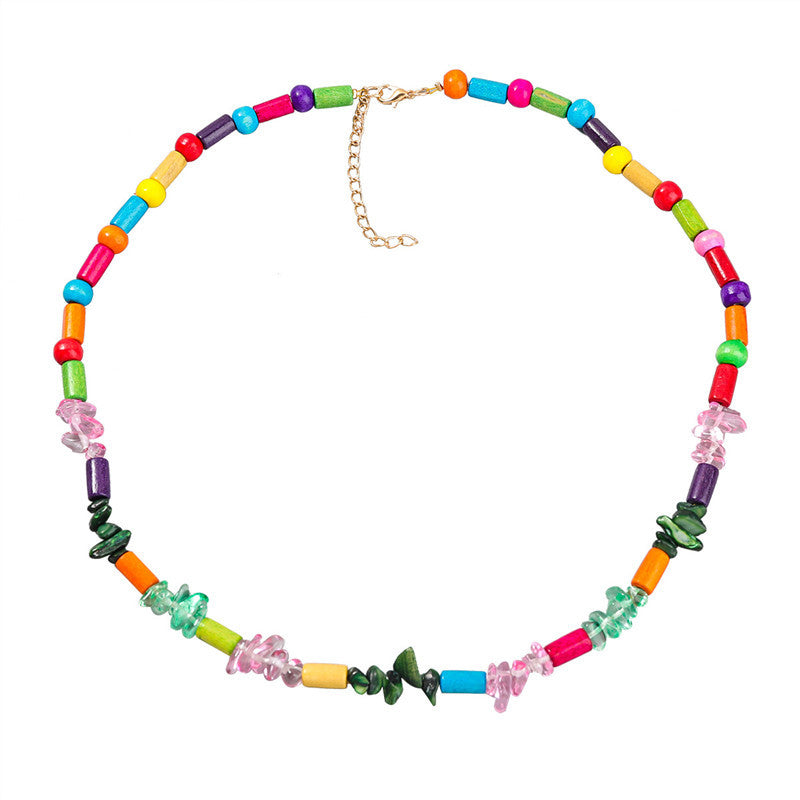 Ethnic Style Statement Necklace – Alloy, Resin & Colored Wood Beads