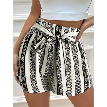 Belt Printed Casual Shorts For Commuter Women