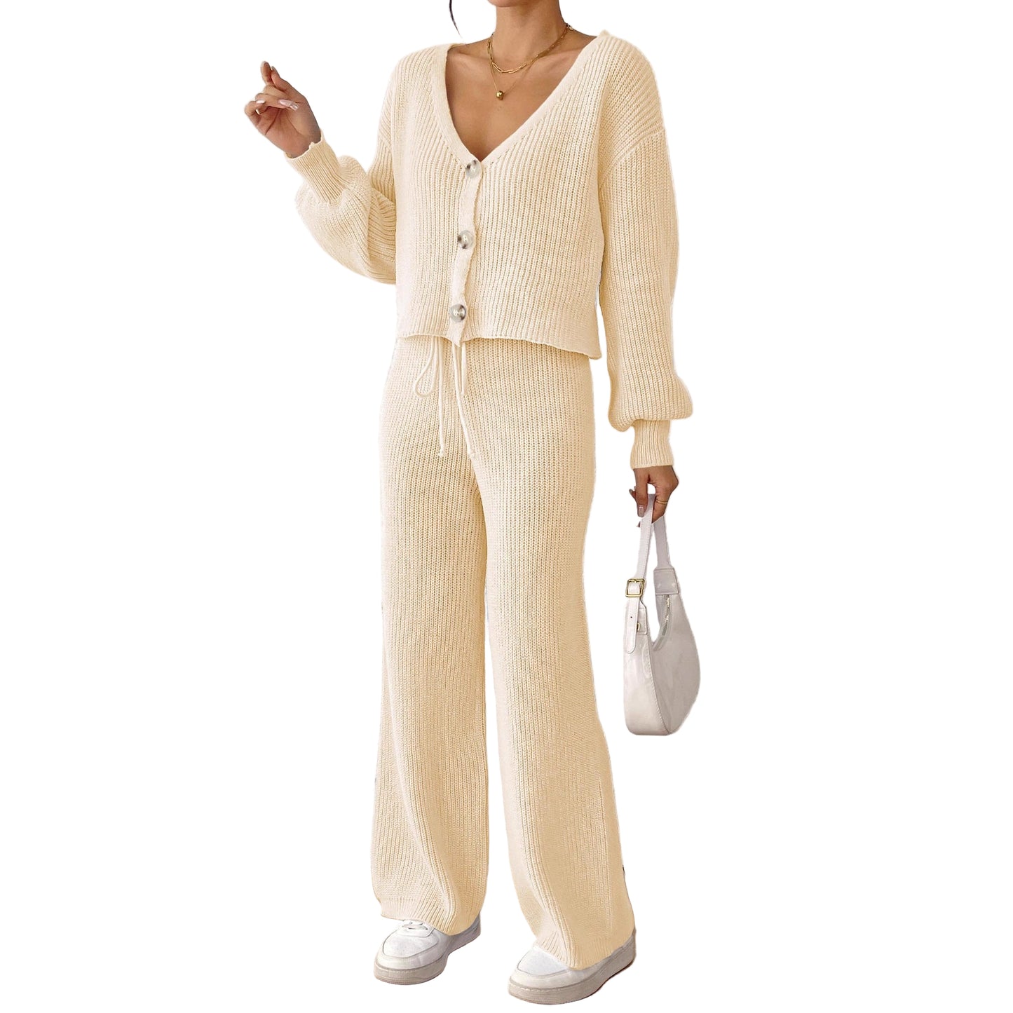 Autumn & Winter Women’s Elegant Solid-Colour Set – Chic Short Top and Matching Bottom