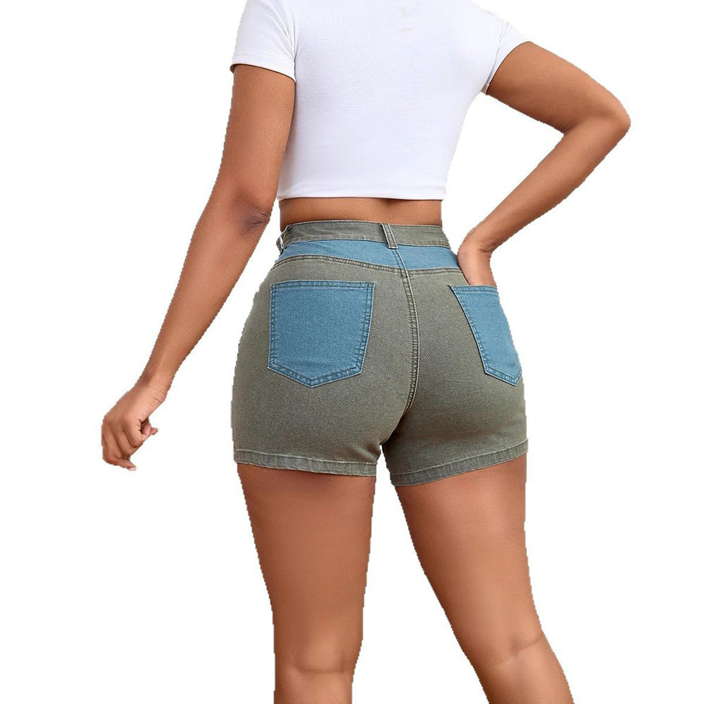 New Womens Patchwork Denim Shorts