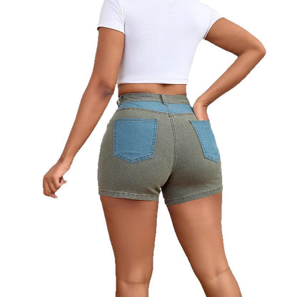 New Womens Patchwork Denim Shorts