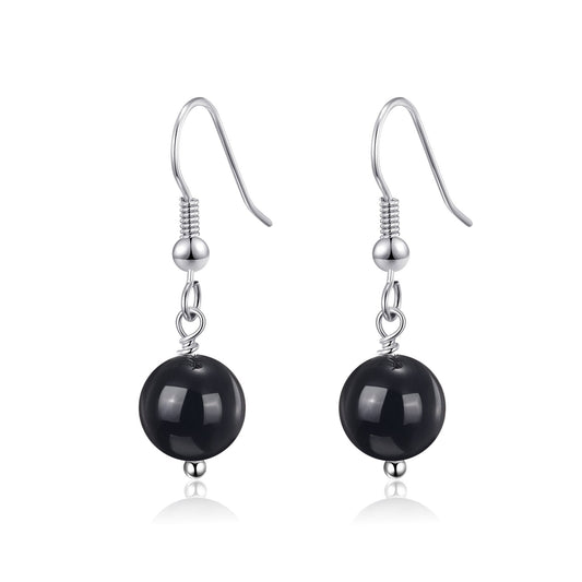 Black Onyx Gemstone Round Drop Earrings