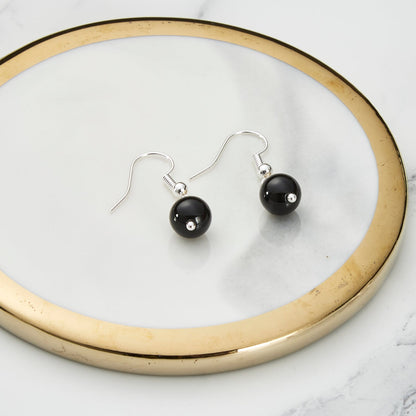 Black Onyx Gemstone Round Drop Earrings