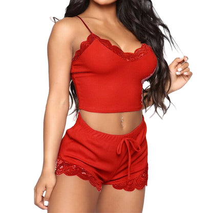 Women’s European & American Lace Lingerie Shorts Set – Elegant Two-Piece Nightwear