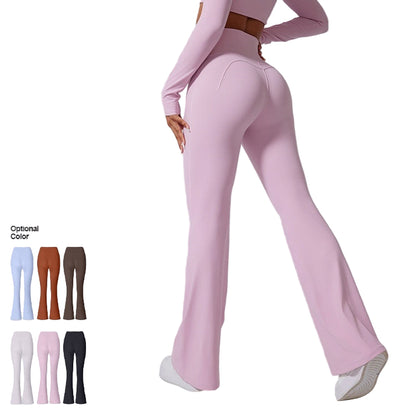 Women’s Solid Color Two-Piece Sports Set – Long Sleeve Top & Flared Pants