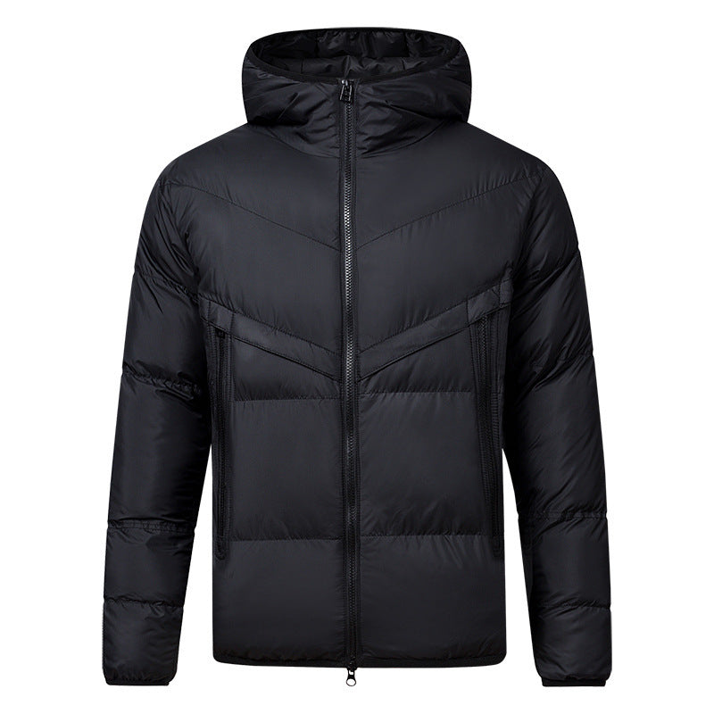 Men’s Pure-Color Thickened Down-Cotton Hooded Jacket