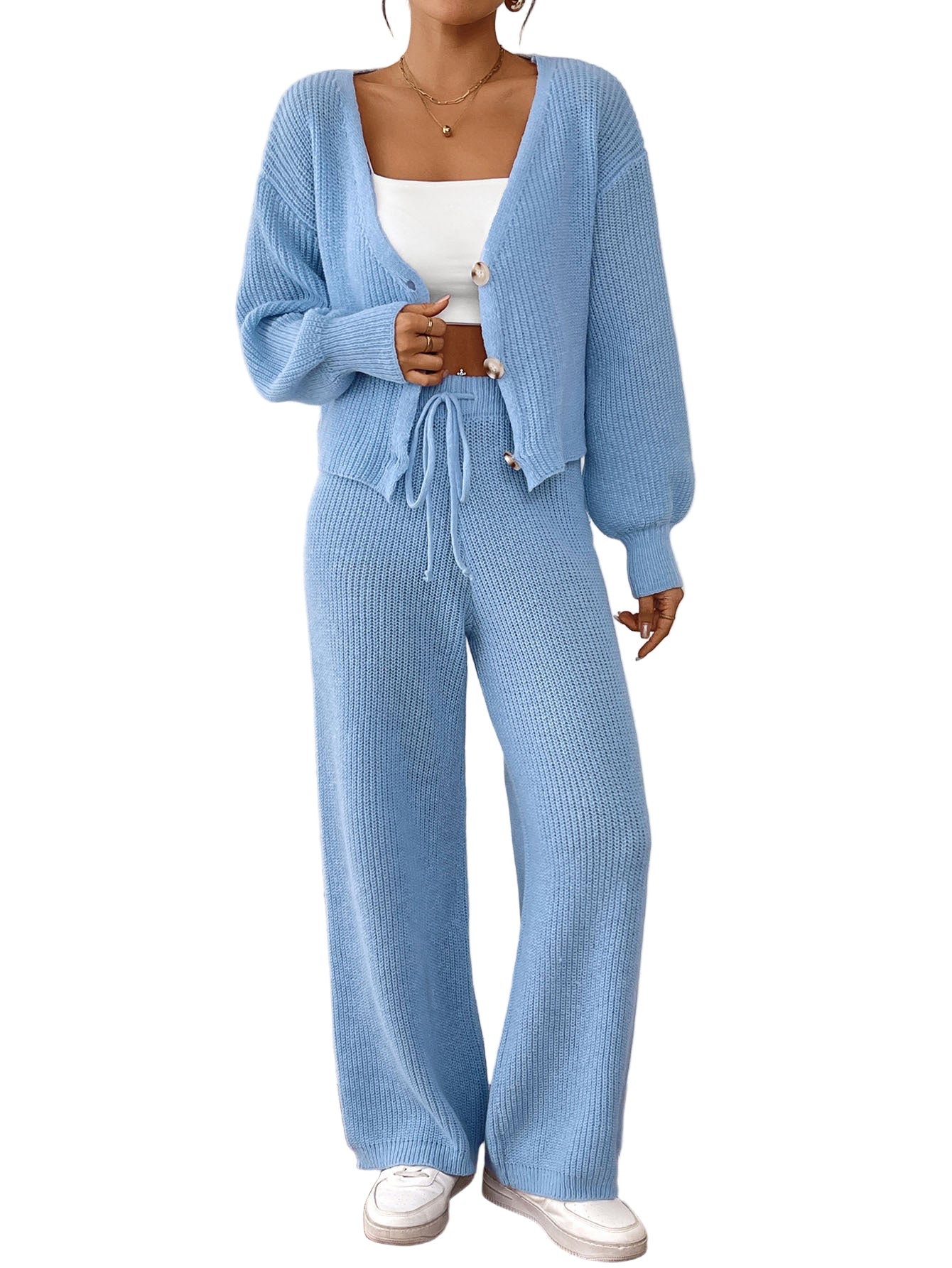 Autumn & Winter Women’s Elegant Solid-Colour Set – Chic Short Top and Matching Bottom