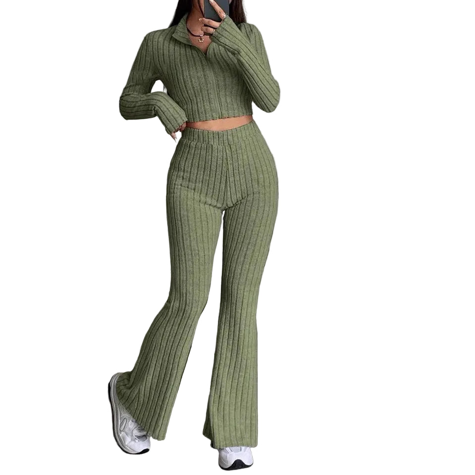 Women’s Turtleneck Top & High-Waist Wide-Leg Pants Set