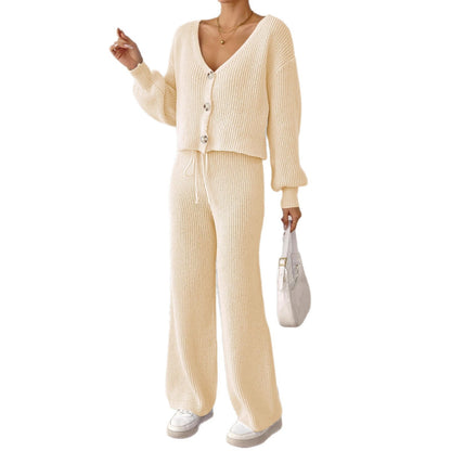 Autumn & Winter Women’s Elegant Solid-Colour Set – Chic Short Top and Matching Bottom