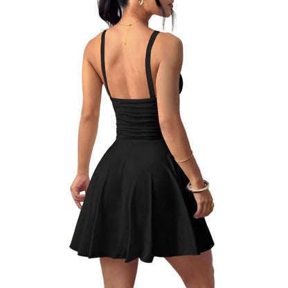 Women's Solid Color Casual Strap V-Neck Formal Dress