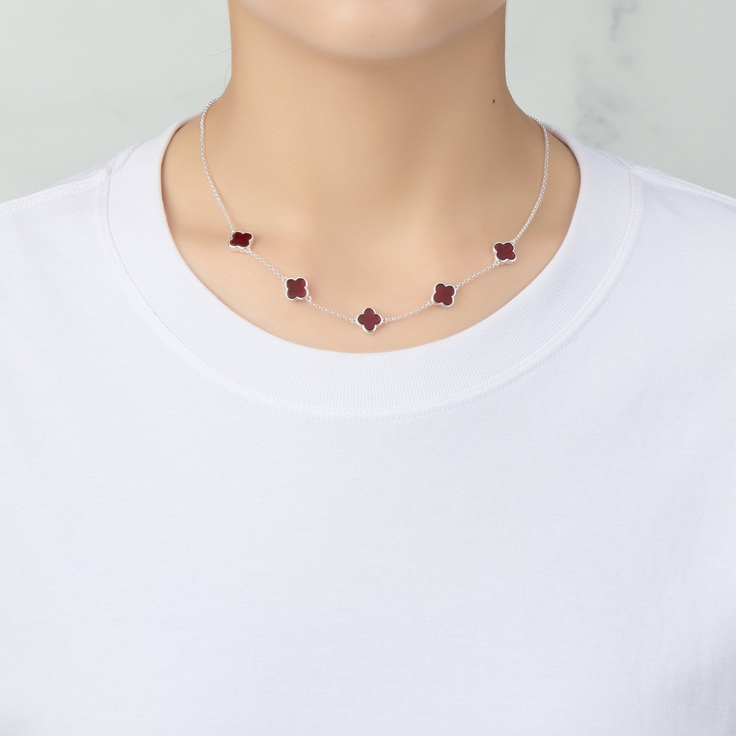 Carnelian Gemstone Multi Clover Necklace