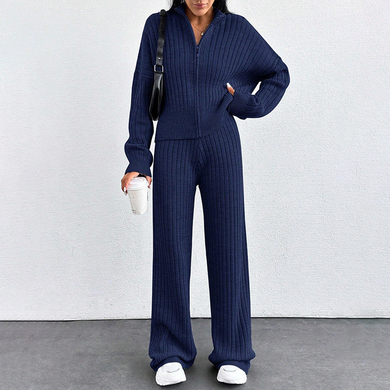 Women’s Casual Two-Piece Set – Loose Zip-Up Top & Matching Trousers