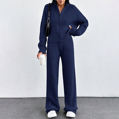 Women’s Casual Two-Piece Set – Loose Zip-Up Top & Matching Trousers