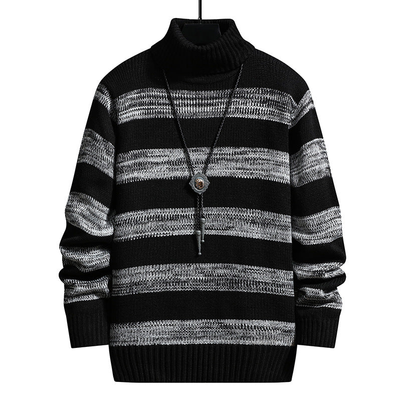 Men’s High-Neck Slim Fit Striped Sweater