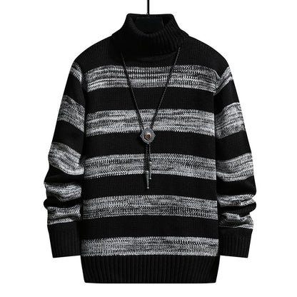 Men’s High-Neck Slim Fit Striped Sweater