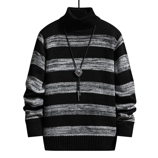 Men’s High-Neck Slim Fit Striped Sweater