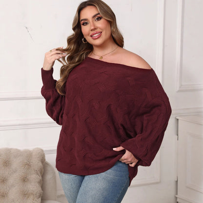 Plus Size Off-Shoulder Batwing Sleeve Pullover – Sexy Loose Fit Women’s Top