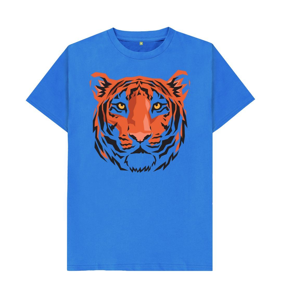 Bright Blue Unisex Tiger Head Print T-Shirts