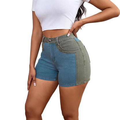 New Womens Patchwork Denim Shorts