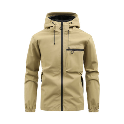Men’s Fashion Casual Hooded Outdoor Coat – Solid Colour Multi-Pocket Workwear Jacket