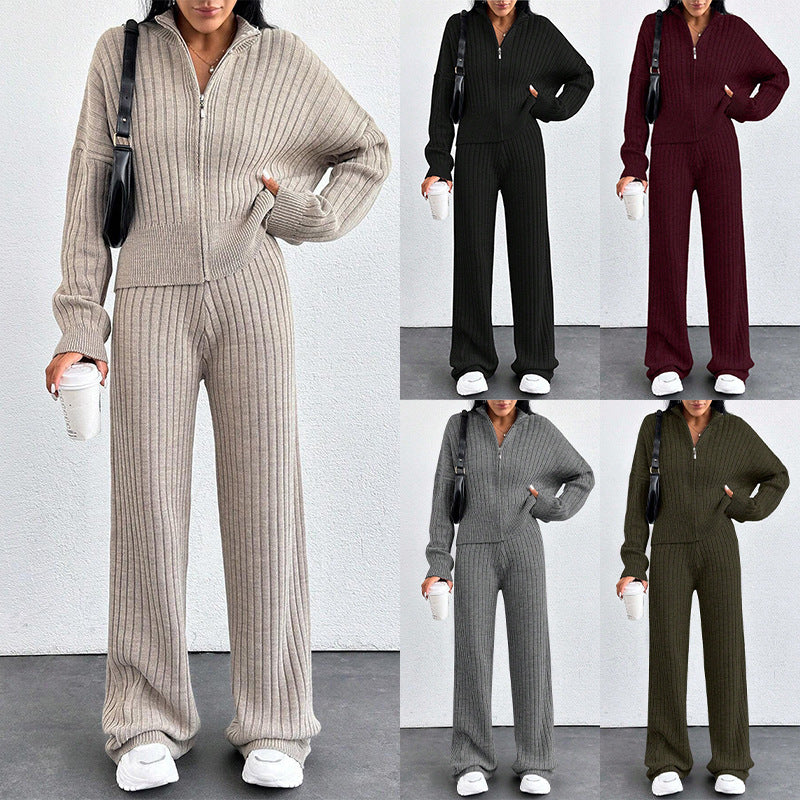 Women’s Casual Two-Piece Set – Loose Zip-Up Top & Matching Trousers