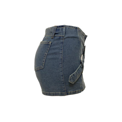 Retro Asymmetrical-Hem Washed Denim Shorts