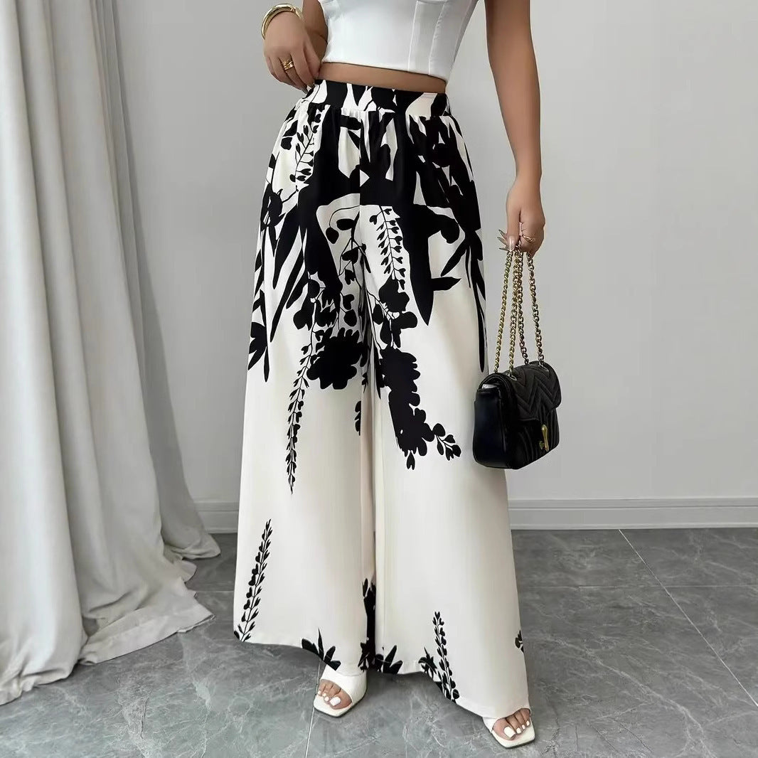 Women’s Casual Printed Pants – Lace-up Waist Slim Fit Summer Fashion